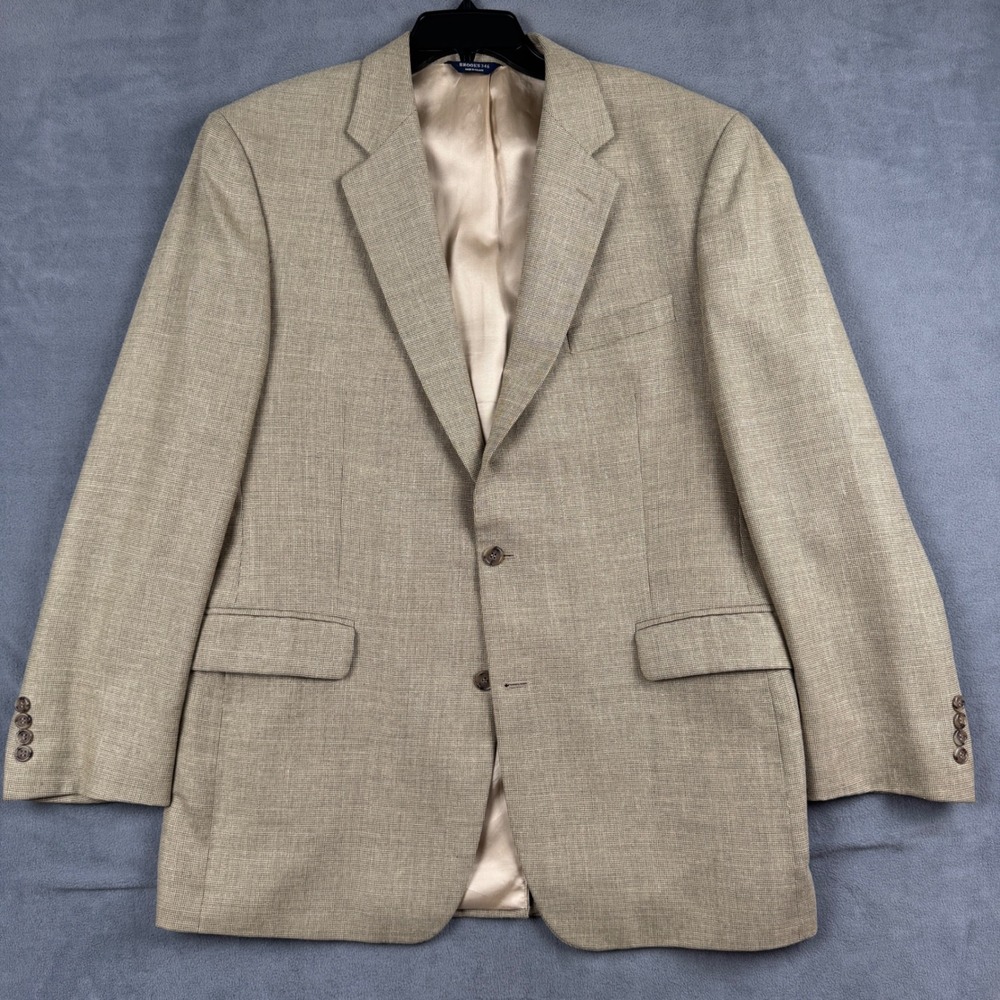 Brooks Brothers 346 Mens 43L Silk Wool Linen Tan Blazer Sport Coat